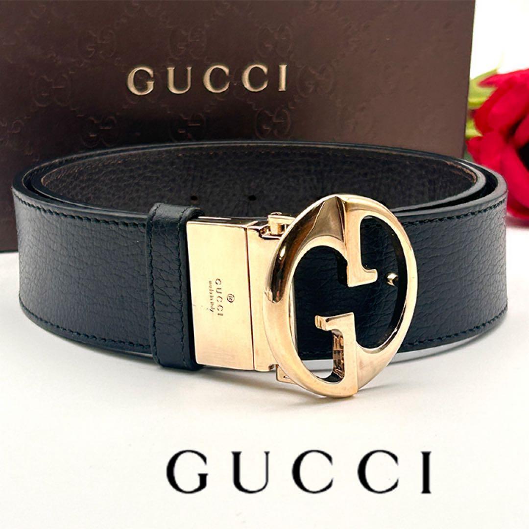 美品✨ GUCCI グッチ ベルト GGロゴ バックル リバーシブル レザー インターロッキングG バックル付き リバーシブル レザー ベルト