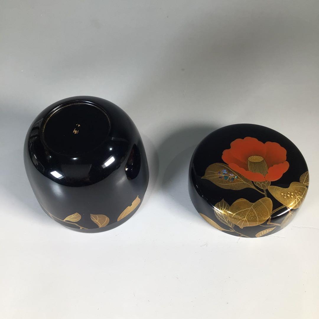 N727 棗 『輪島塗』『平野涛山作』『螺鈿』『椿蒔絵』『中棗』 共