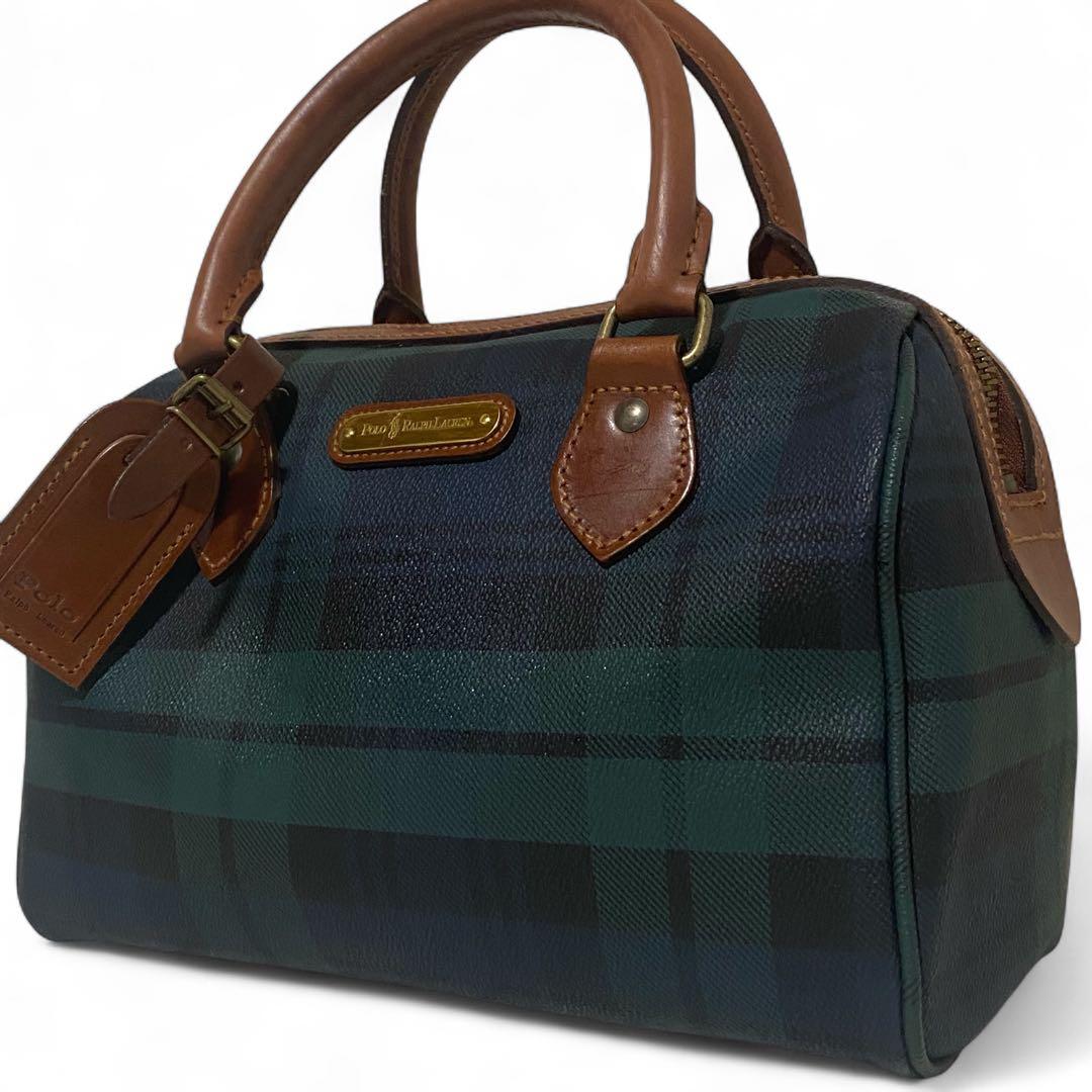 【極美品】Polo Ralph Lauren ミニボストン チェック柄 レザー ポロ ラルフローレン POLO RALPH LAUREN ハンドバッグ ミニボストン