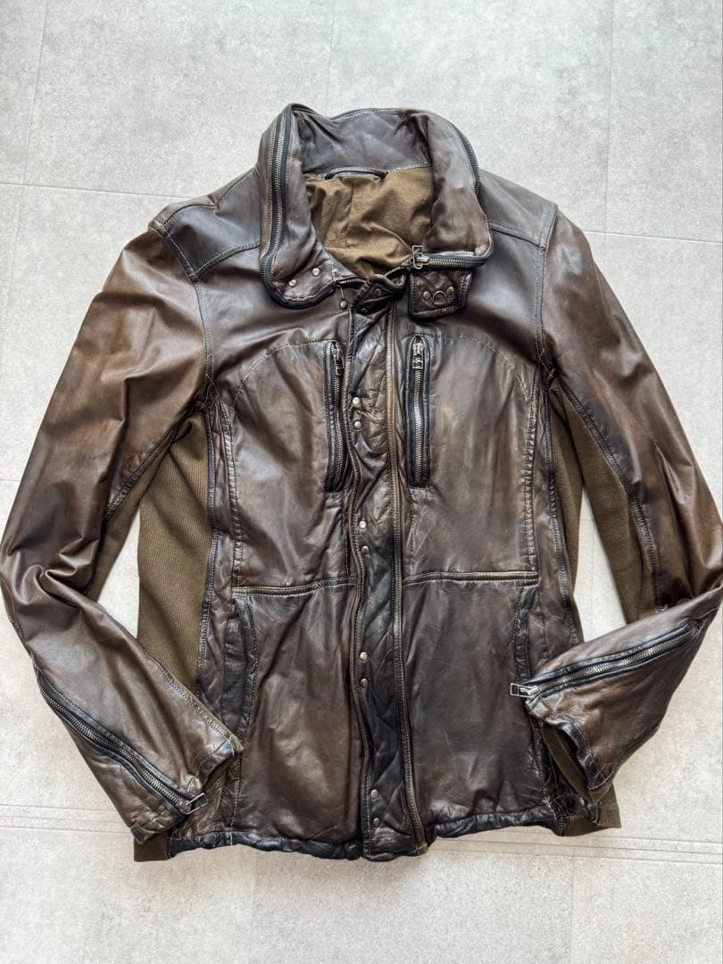 キョウジマルヤマ 後染め加工 高級仔牛革 カーフスキン レザージャケット