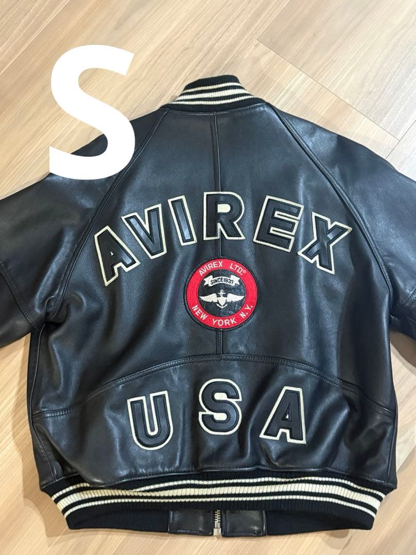 【美品】AVIREX ブラック S レザーボンバージャケット牛革