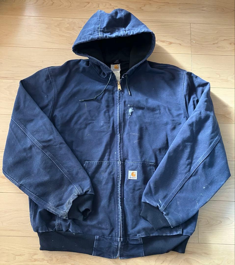90s USA製 Carhartt アクティブジャケット フェードネイビー