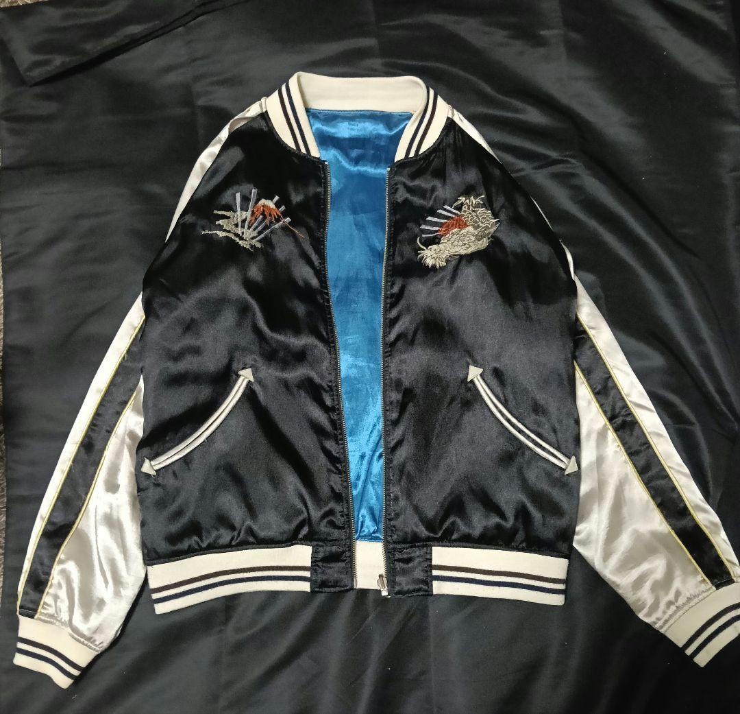 タケオキクチ Tk リバーシブルスカジャン 龍刺繍 黒青 サテン生地 L