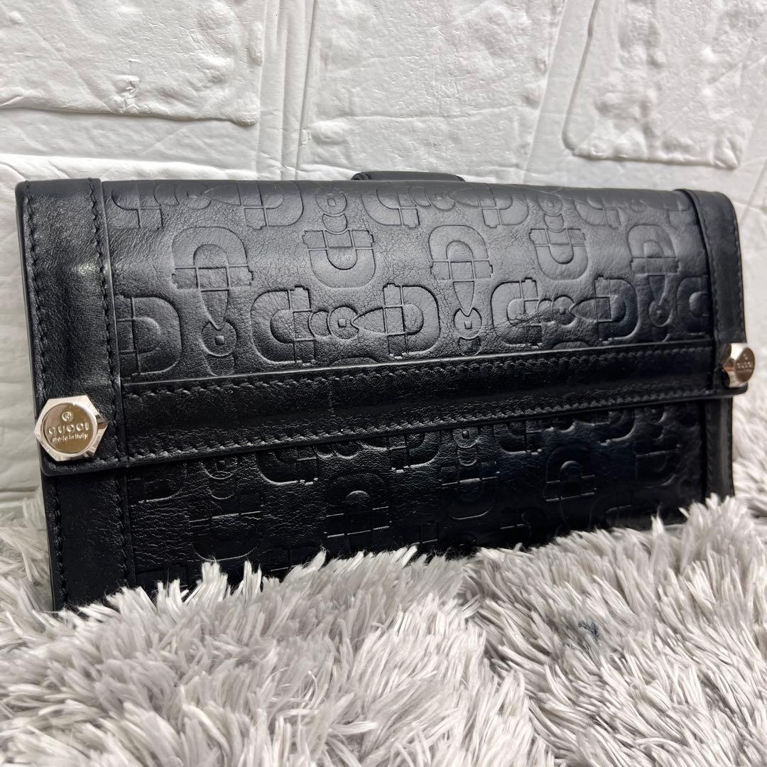 美品✨GUCCI ホースビット柄　レザー　Wホック　ブラック　メンズ　長財布