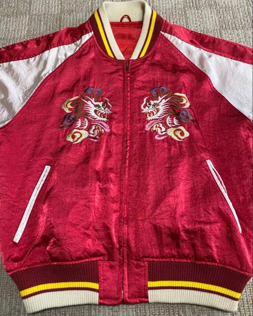 赤色 スカジャン 刺繍 ドラゴン 日本