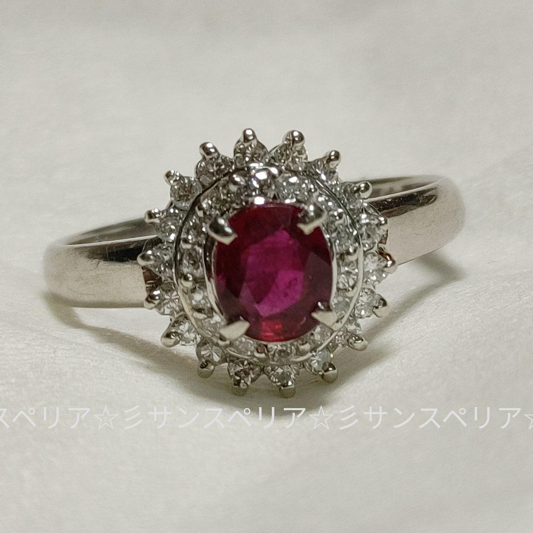 Pt850 ルビー0.65ctとダイヤモンド0.29ctのフラワーリング