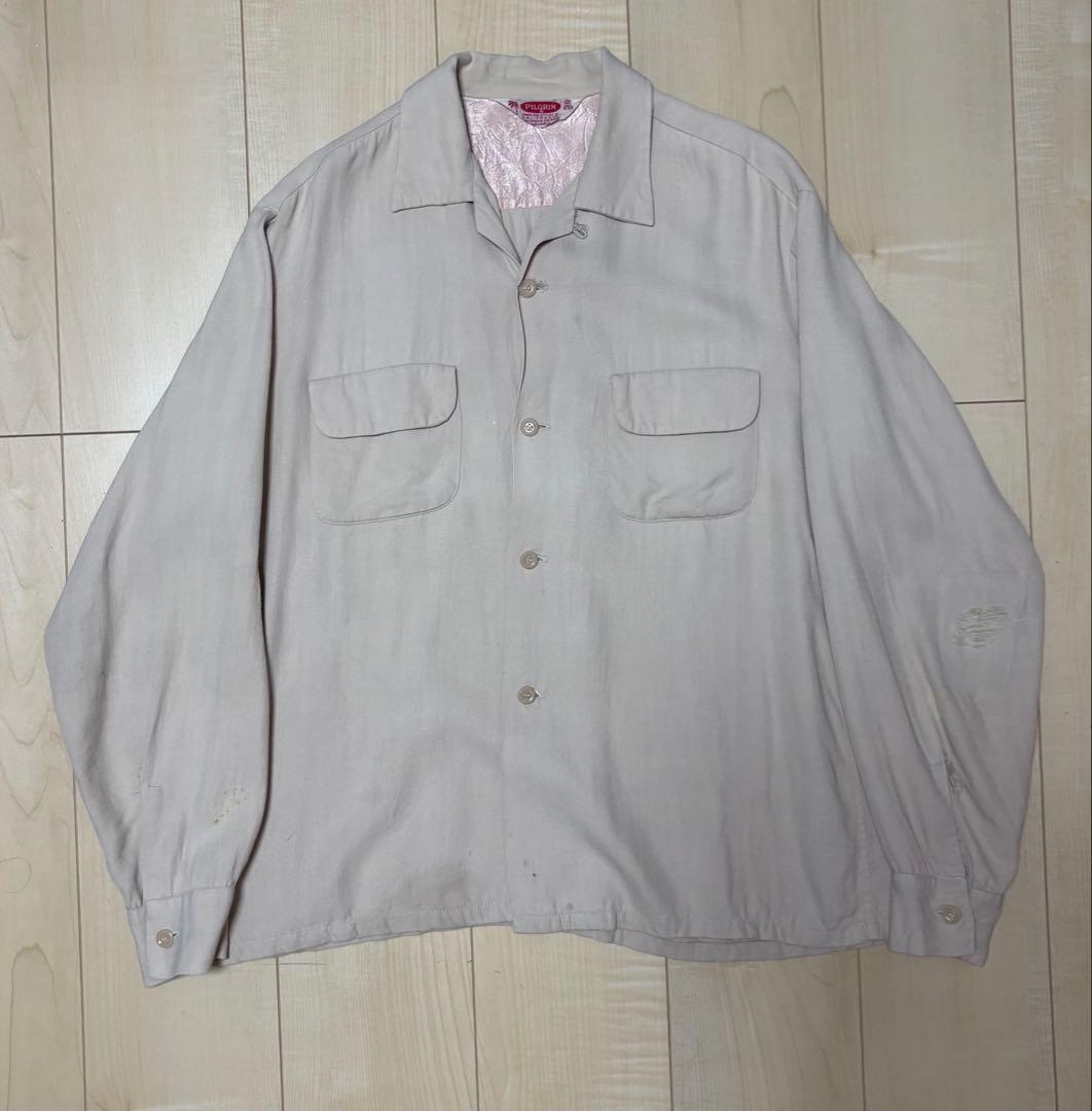 50s vintage pilgrim レーヨンギャバシャツ ピンク】50s PILGRIM ピンク ループカラー レーヨンシャツ | swallows