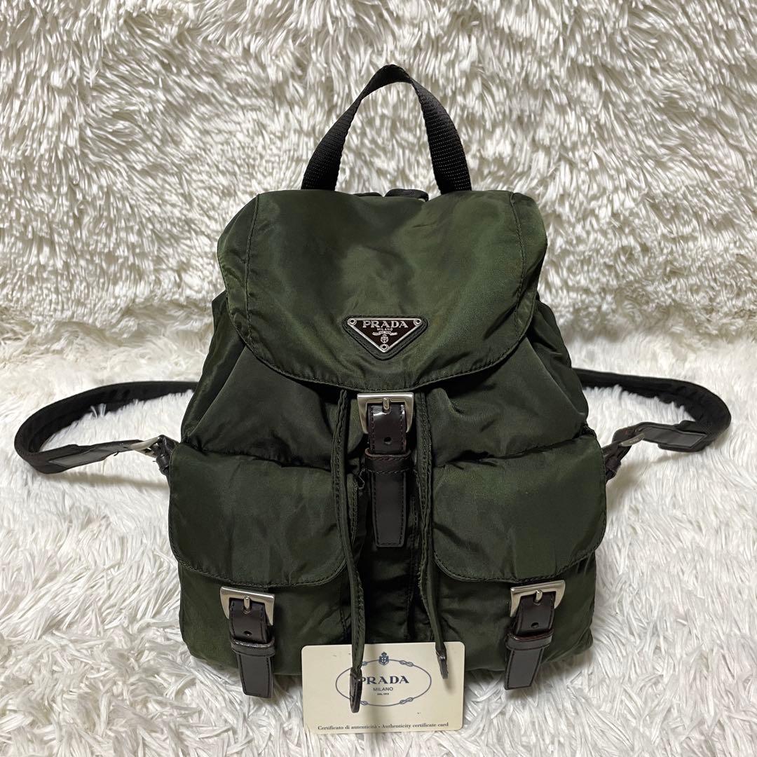 【美品】PRADA プラダ　リュック　バックパック　ナイロン　カーキ　レディース