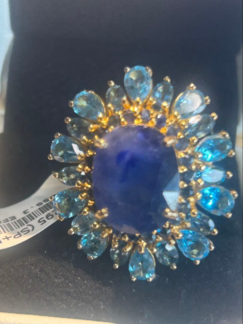 ブルートパーズ✖️サファイアリング15号 ユニークなリーフリング 12月の誕生石 天然スイスブルートパーズ