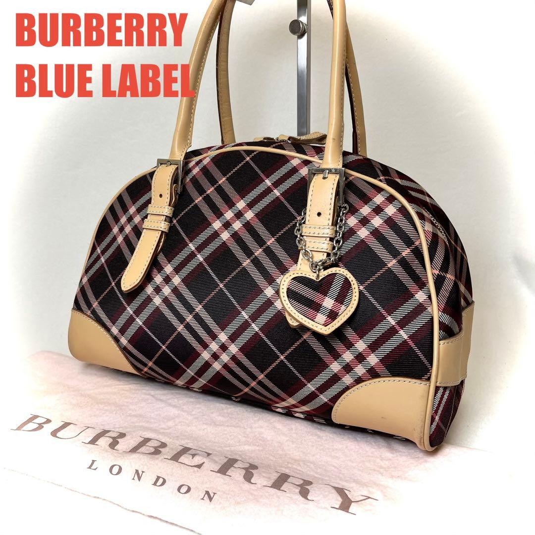 バーバリーブルーレーベル ハンドバッグ ミニボストン チェック ハートチャーム