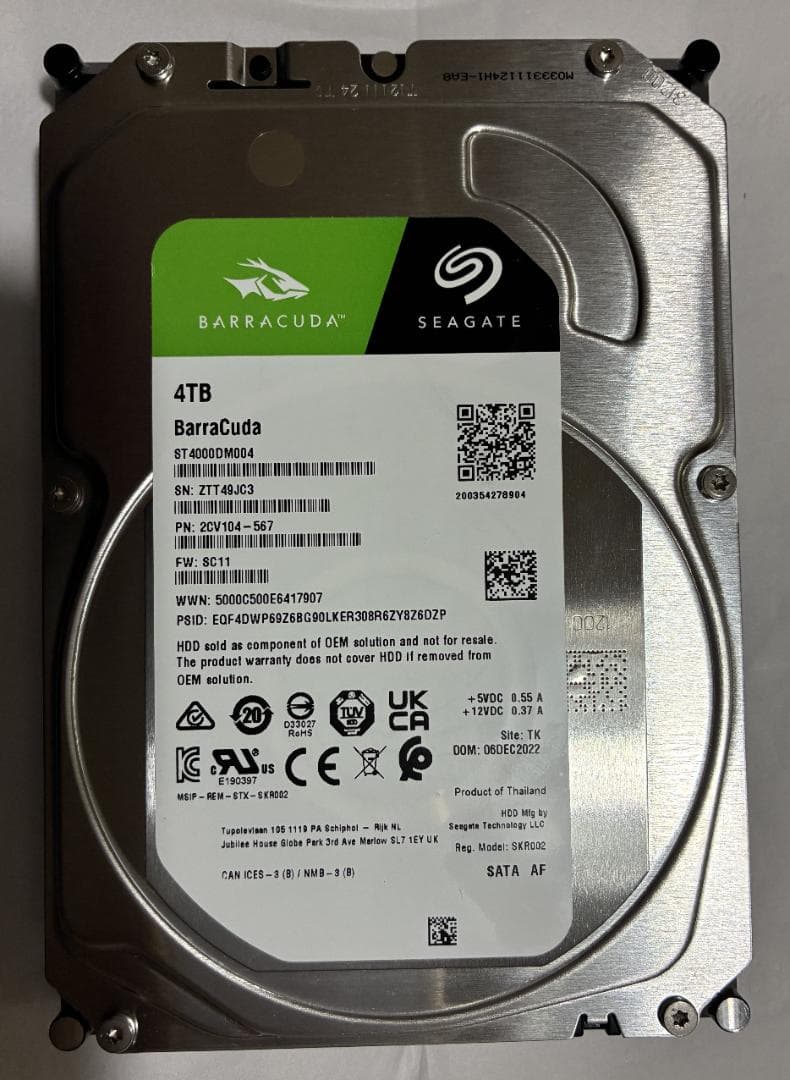 外付けハードディスク・ドライブ Seagate Barracuda 4TB HDD ST4000DM004