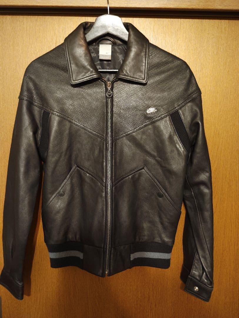 Nikeシープレザーシングルライダースジャケット黒ウインドランナーナイキ革