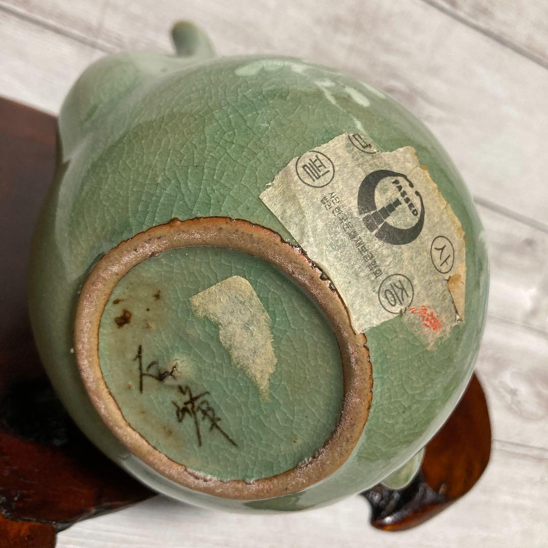 未使用 骨董品 高麗青磁 石峰 雲鶴文 水差し 水柱 高麗意 韓国陶器