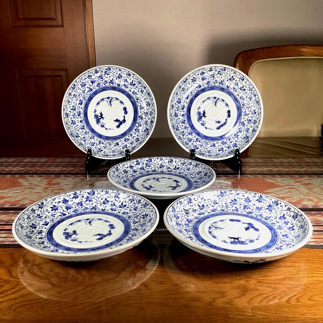 フォロうー特価』 有田焼 龍峰 『花風流 古伊万里唐草』 大皿 5枚