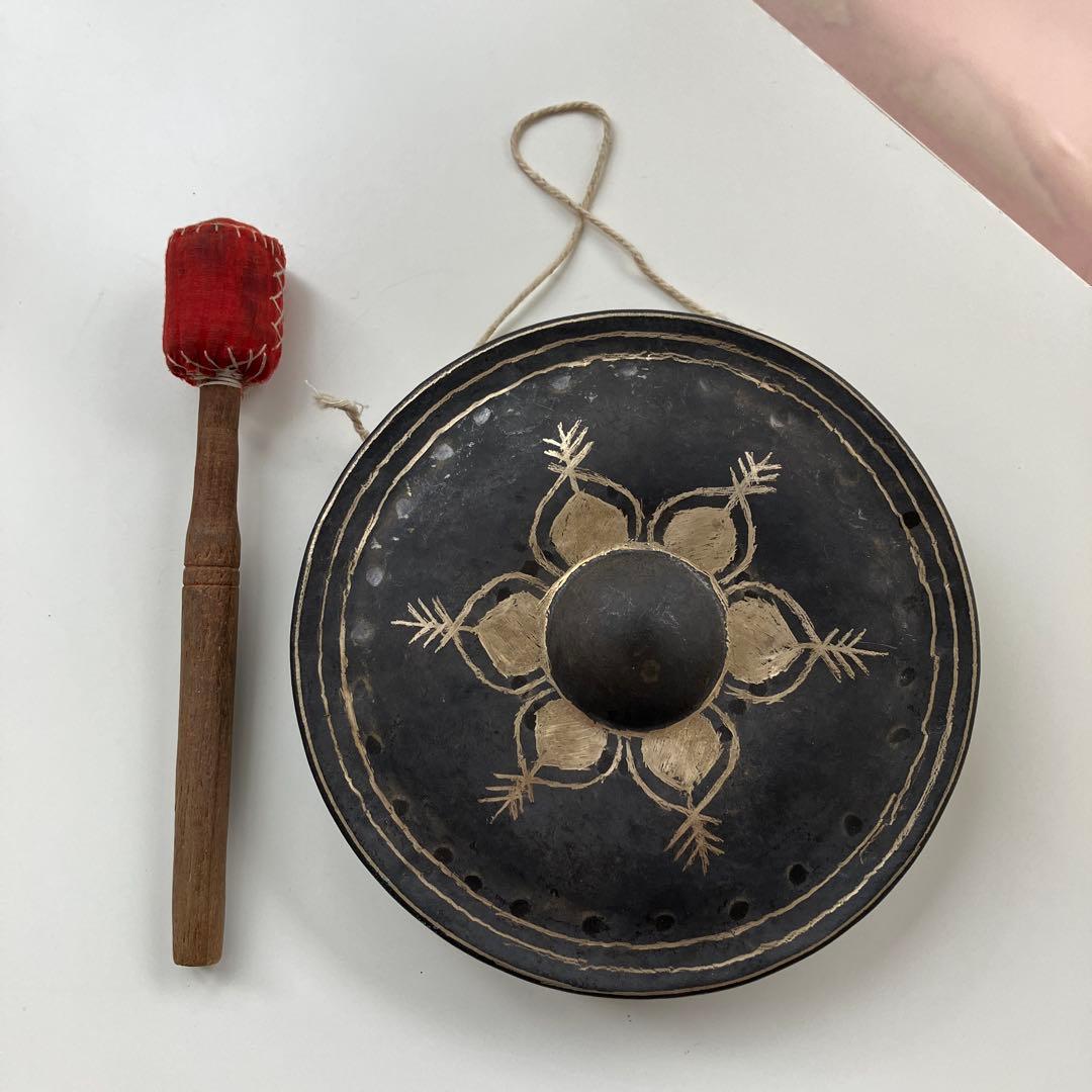 金属製打楽器　中国　チベット　ゴング　ドラ　銅鑼　アンティーク