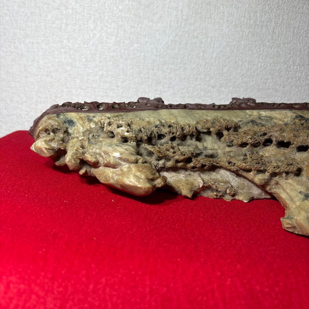 中国美術　寿山石　楼閣山水　置物　床飾　彫刻　4.45kg