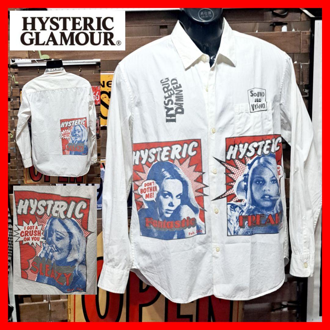 ヒステリックグラマー　ガールロゴ　プリント　長袖シャツ　ホワイト　L