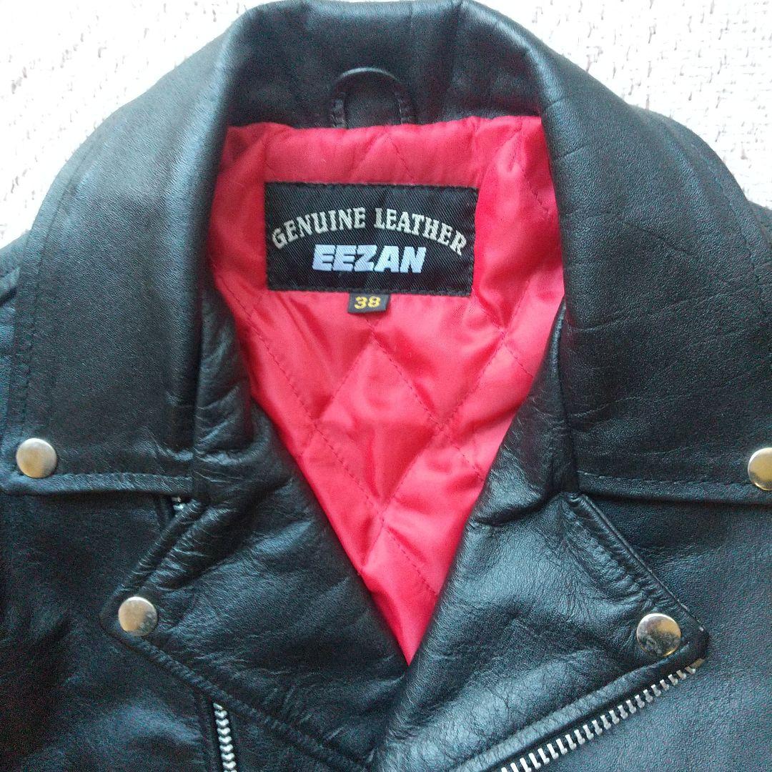 美品 EEZAN 本革ダブルライダース ジャケット 38サイズ 黒 裏地赤