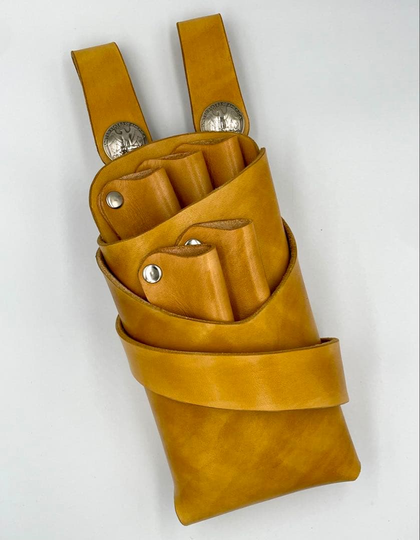 シザーケース姫路レザー☆5丁差しハンドメイド☆ベルトタイプ☆フルオープン