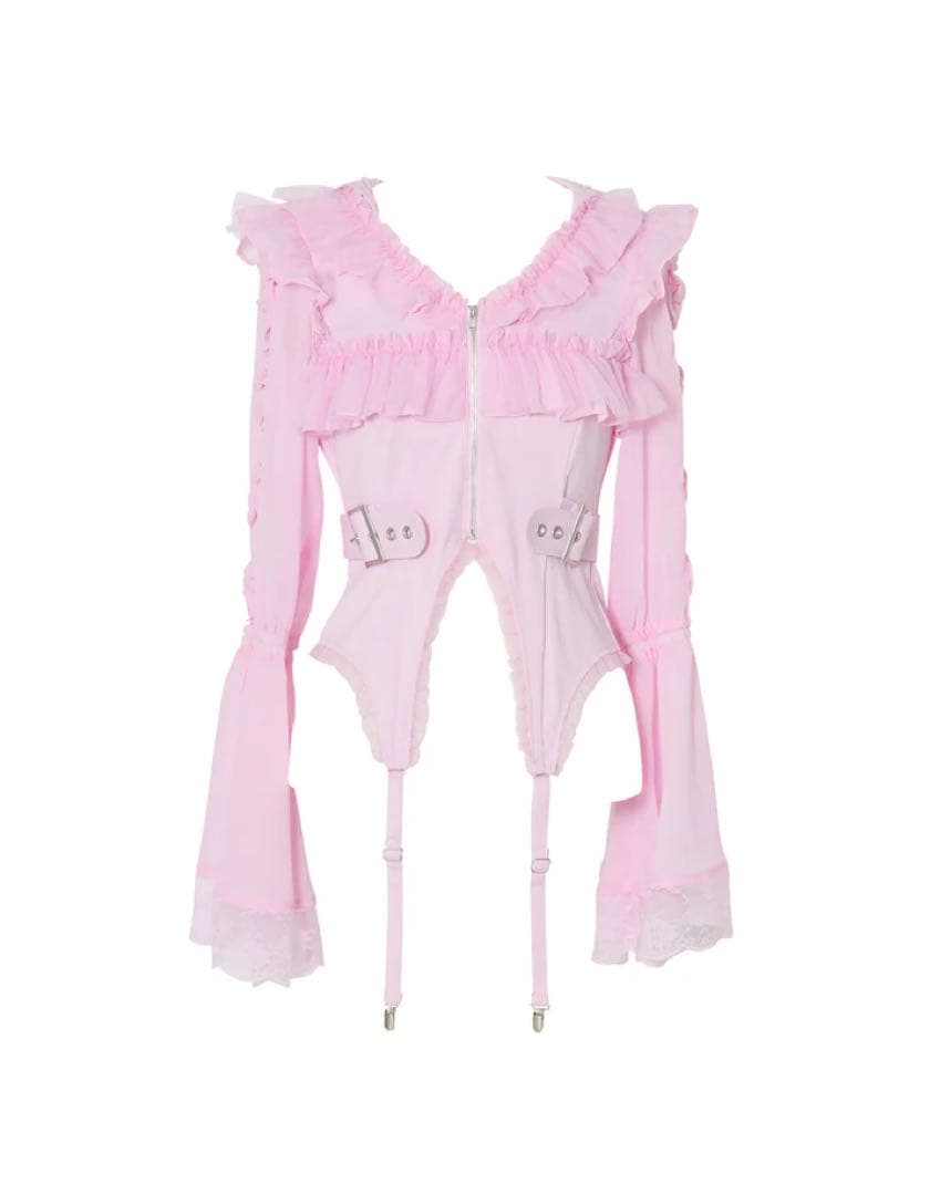 トップス AVENCHUMU frill zip tops pink