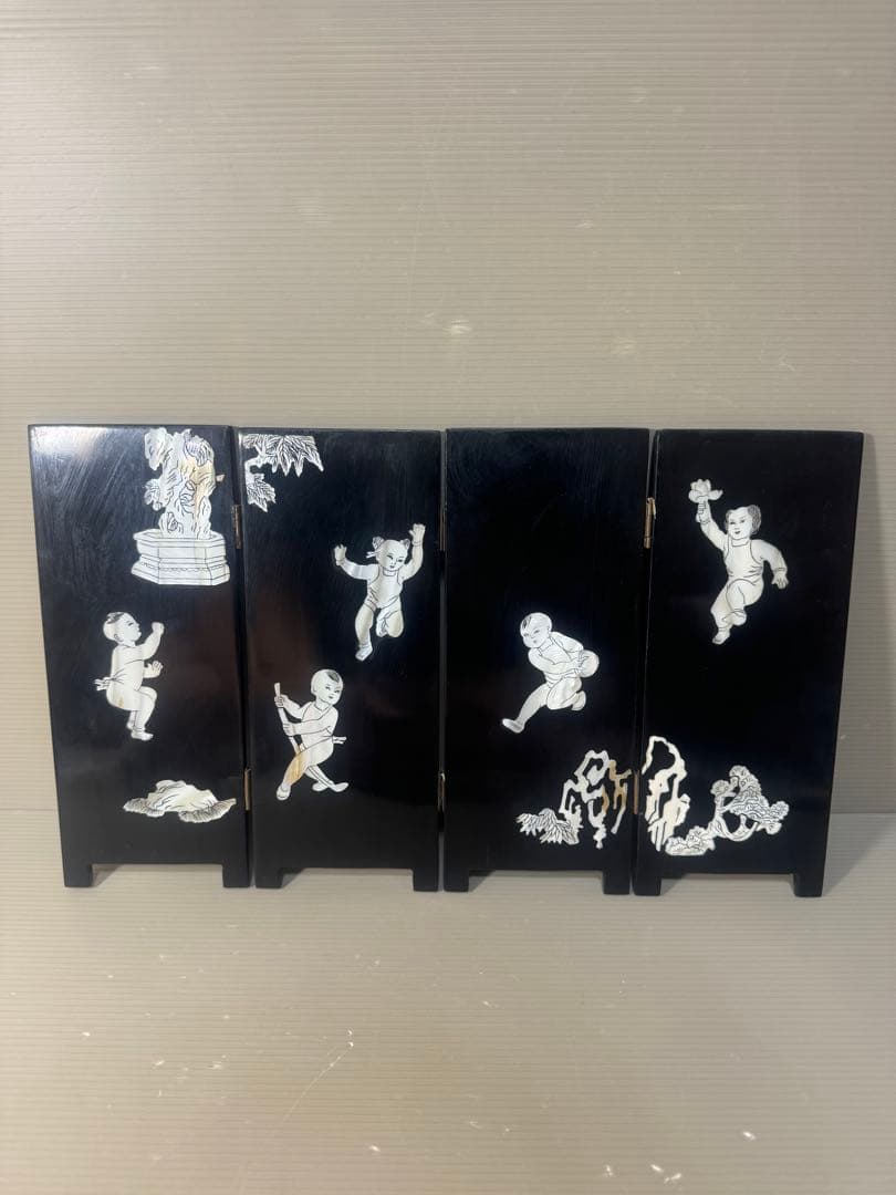 2540 時代物 螺鈿漆器 屏風 両面屏風 人物 梅文　細密細工