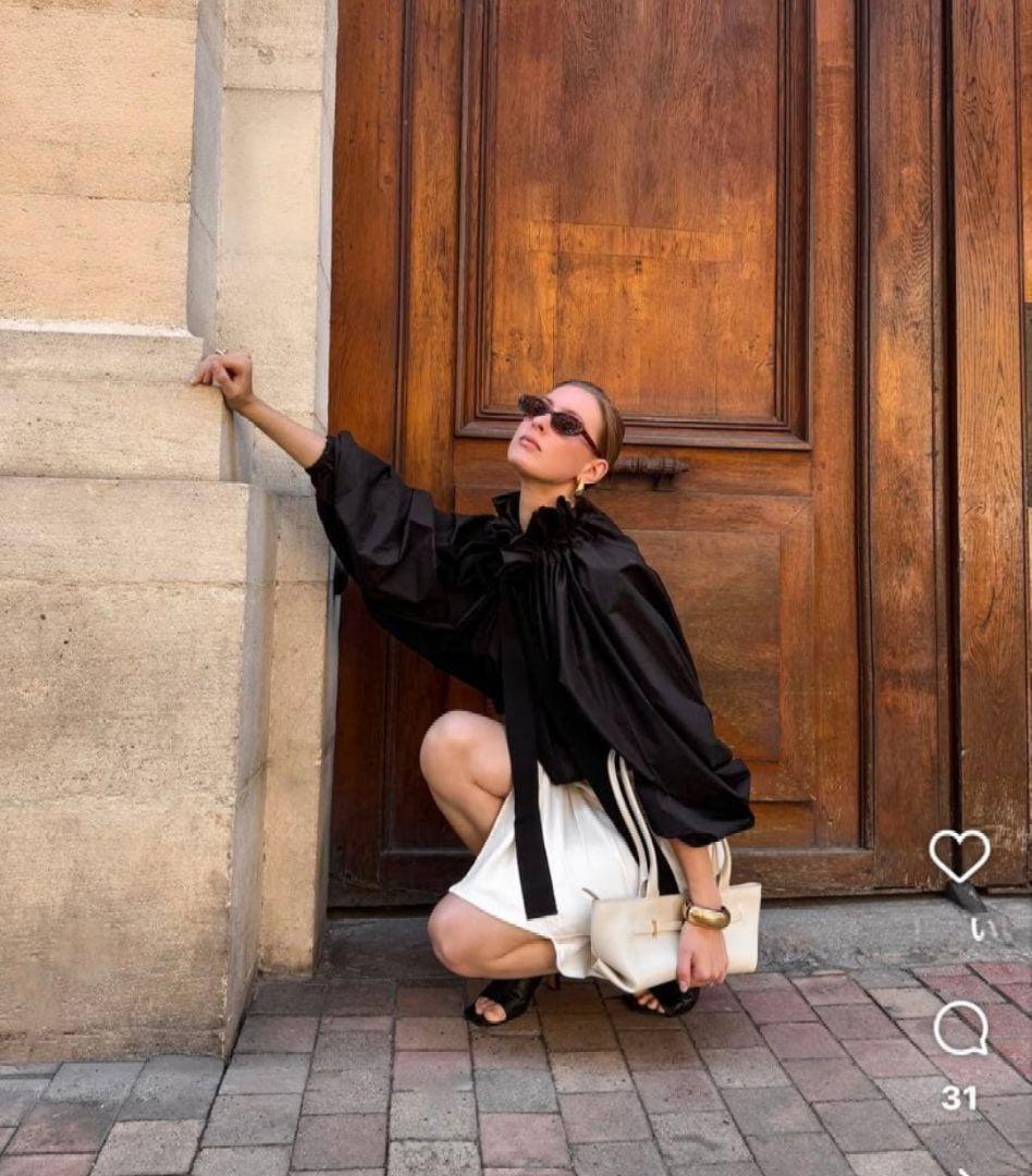 PATOU パトゥ/ドローストリングス ラッフルフリル ブラウス ギャザーの