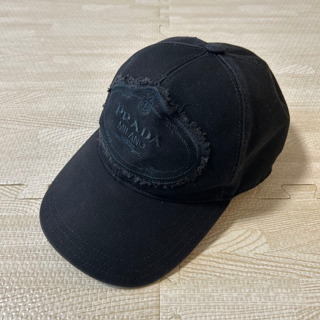 prada ロゴキャップ　コットン　ブラック