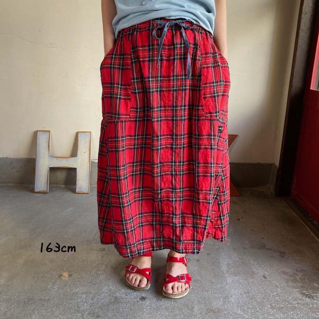 【快晴堂】タータンチェック エバーグリーン 4ポケットイージースカート サイズ２