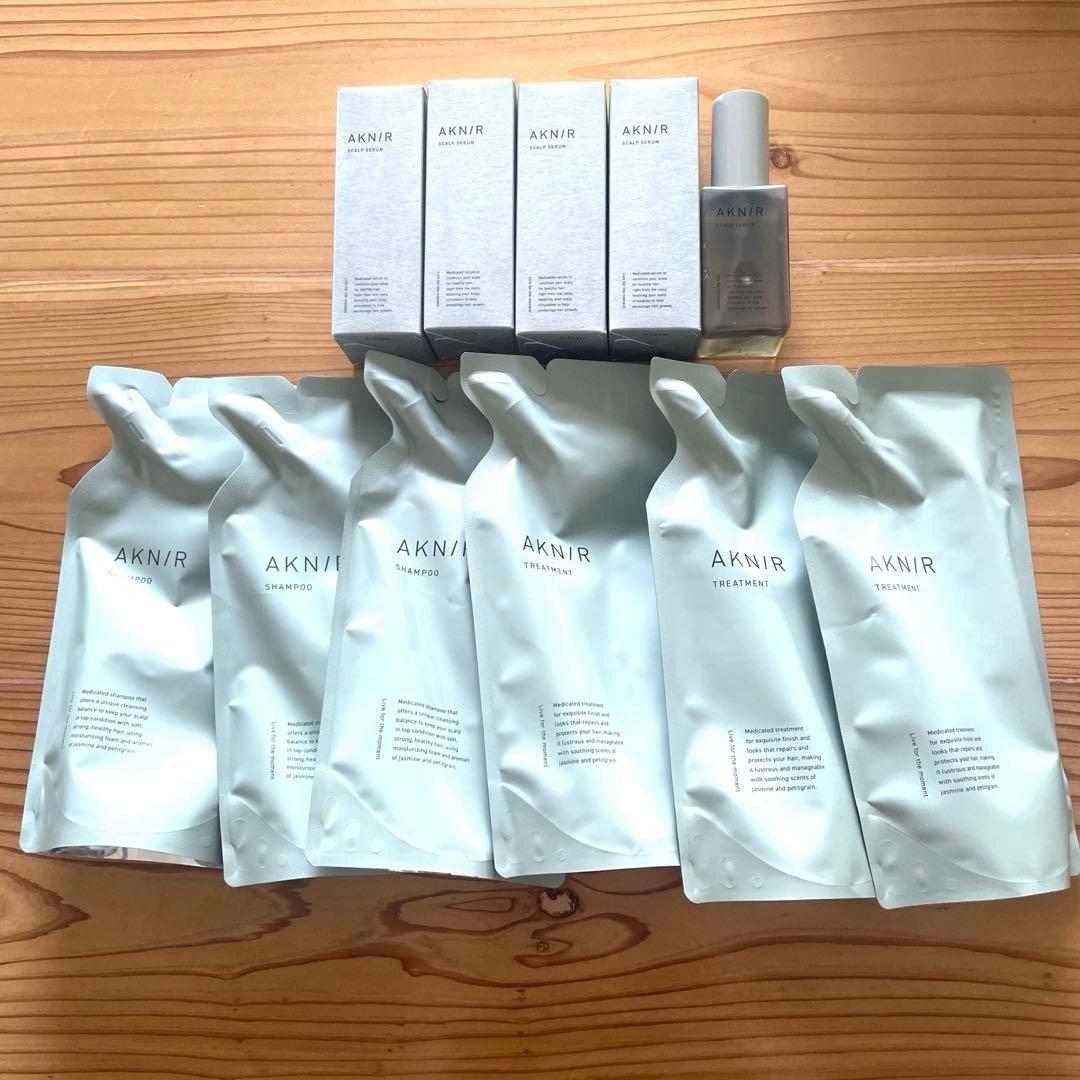 AKNIR詰め替えシャンプー 3+トリートメント3+スカルプセラム4+使用済み1