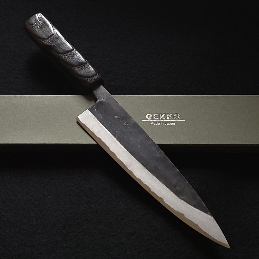 【1点物】青紙２号 黒打 厚刃包丁 210㎜ G9392 焼栗柄 手作り 月光作