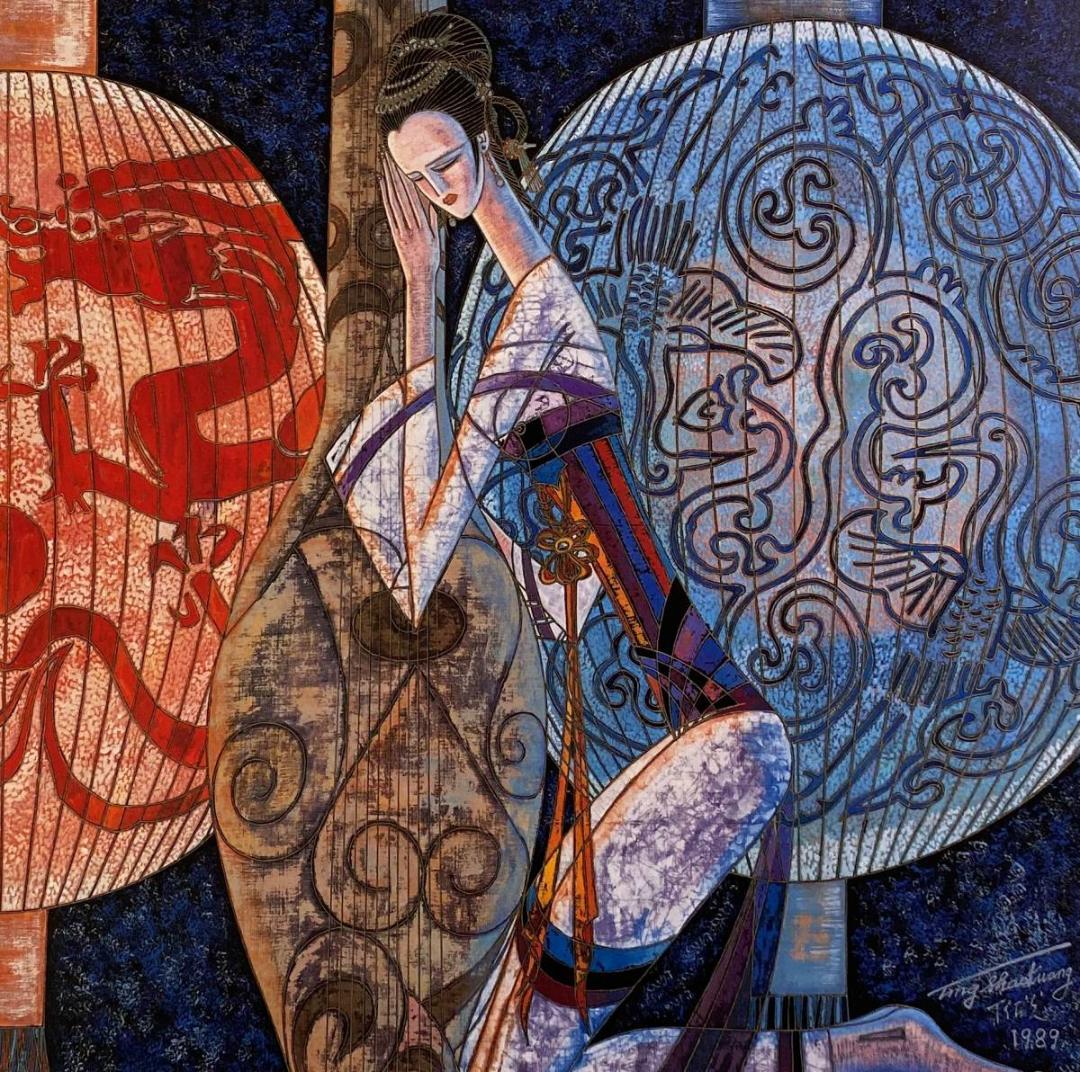 丁紹光、『仲秋の祭』、希少画集画、ティンシャオカン、新品額・額装付