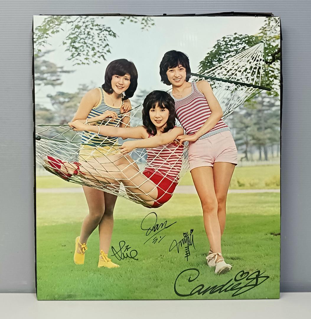 昭和レトロ！当時物『キャンディーズ』木製 ポスターパネル 57×49×2.5cm