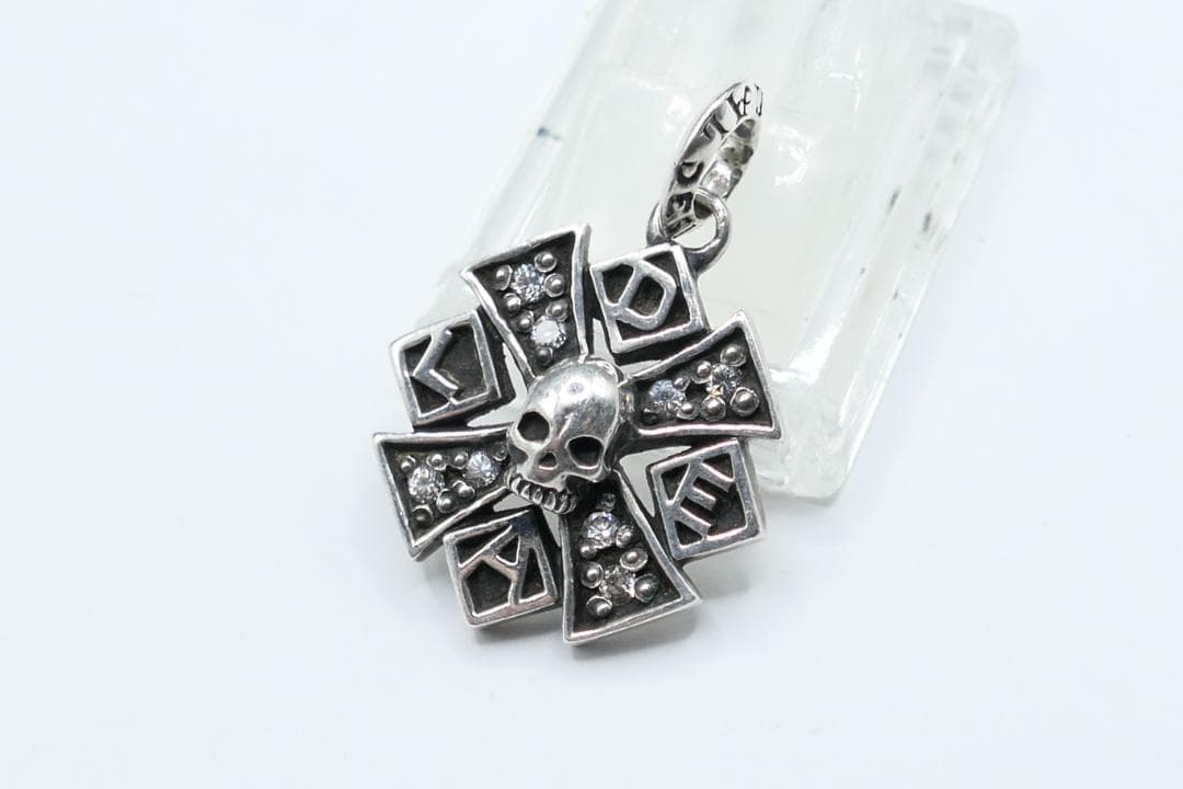 美品　ディールデザイン　クロス　スカル　ネックレス　トップ　ジルコニア