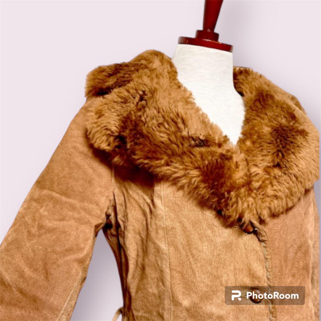 vintageヴィンテージコートファースエードビッグカラーレトロUSA海外古着