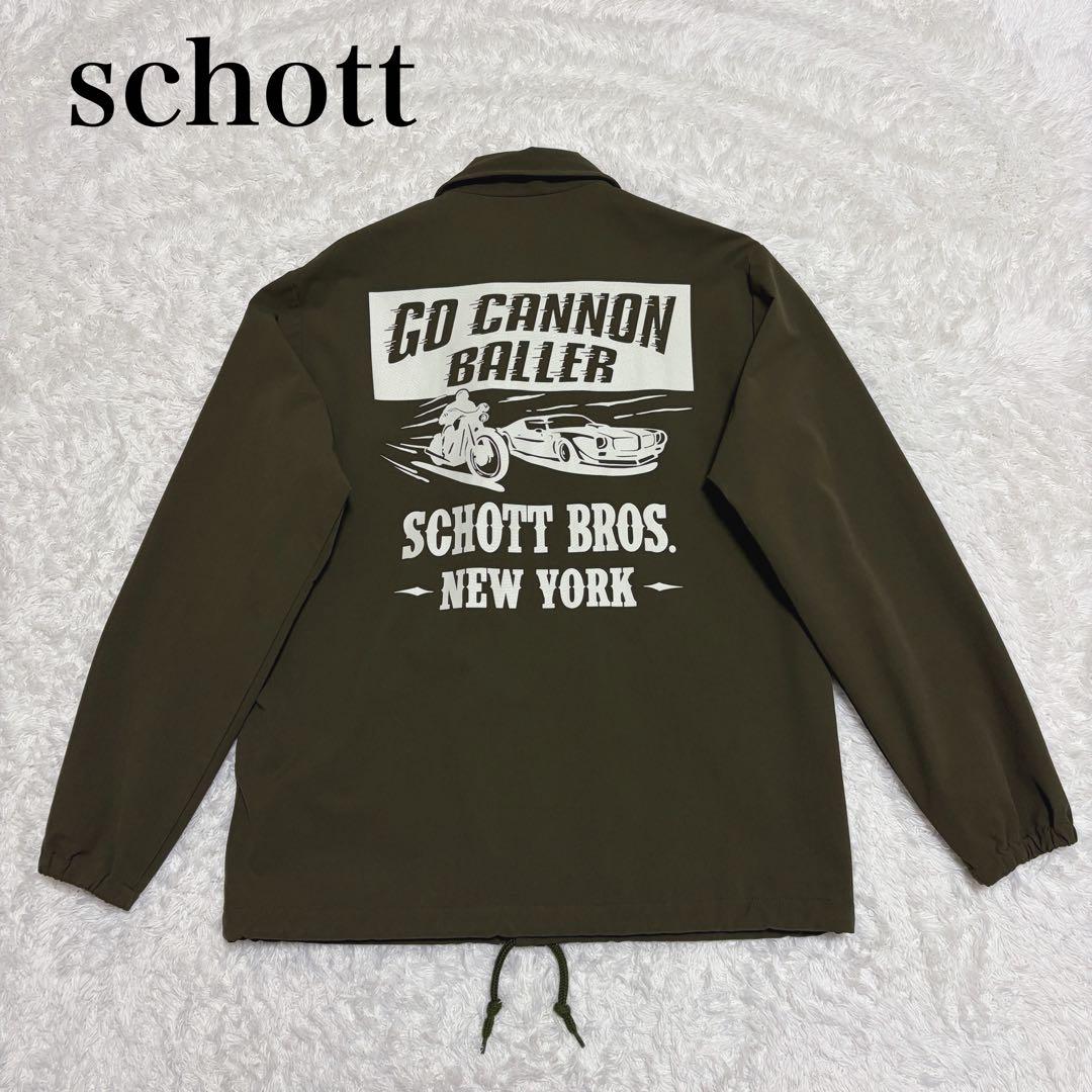✨未使用級✨ SCHOTT コーチジャケット 背面プリント カーキ S size