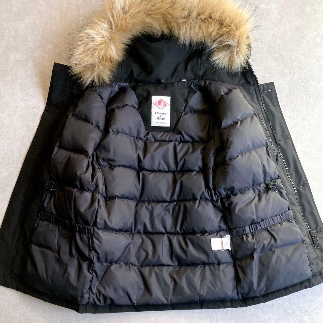 美品 ダントン タッサーダウンジャケット 黒 チャイニーズラクーン