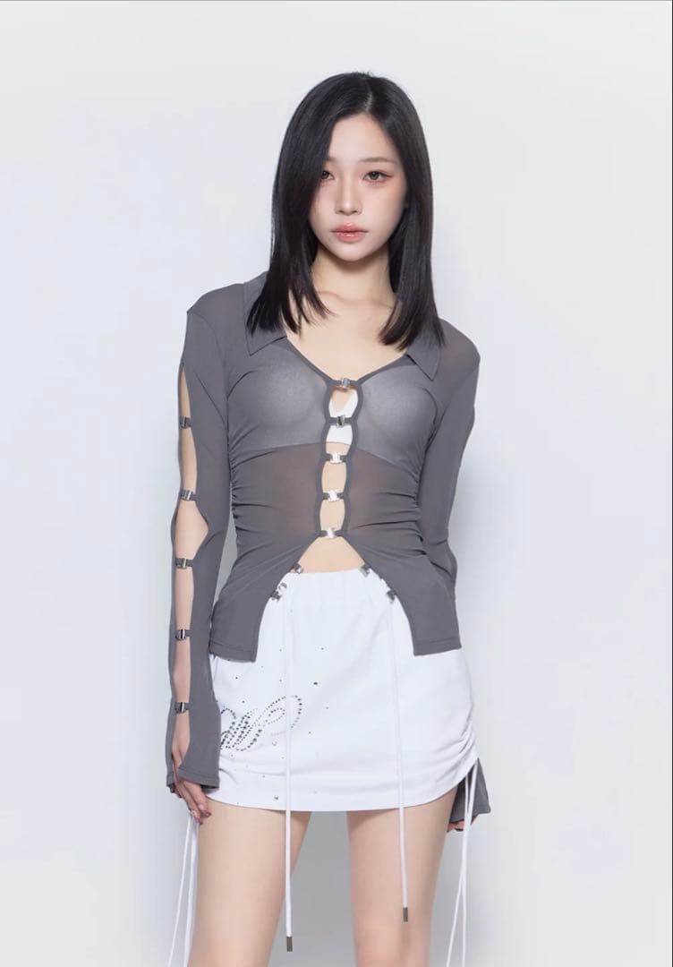 theredthread sheer hook tops グレー