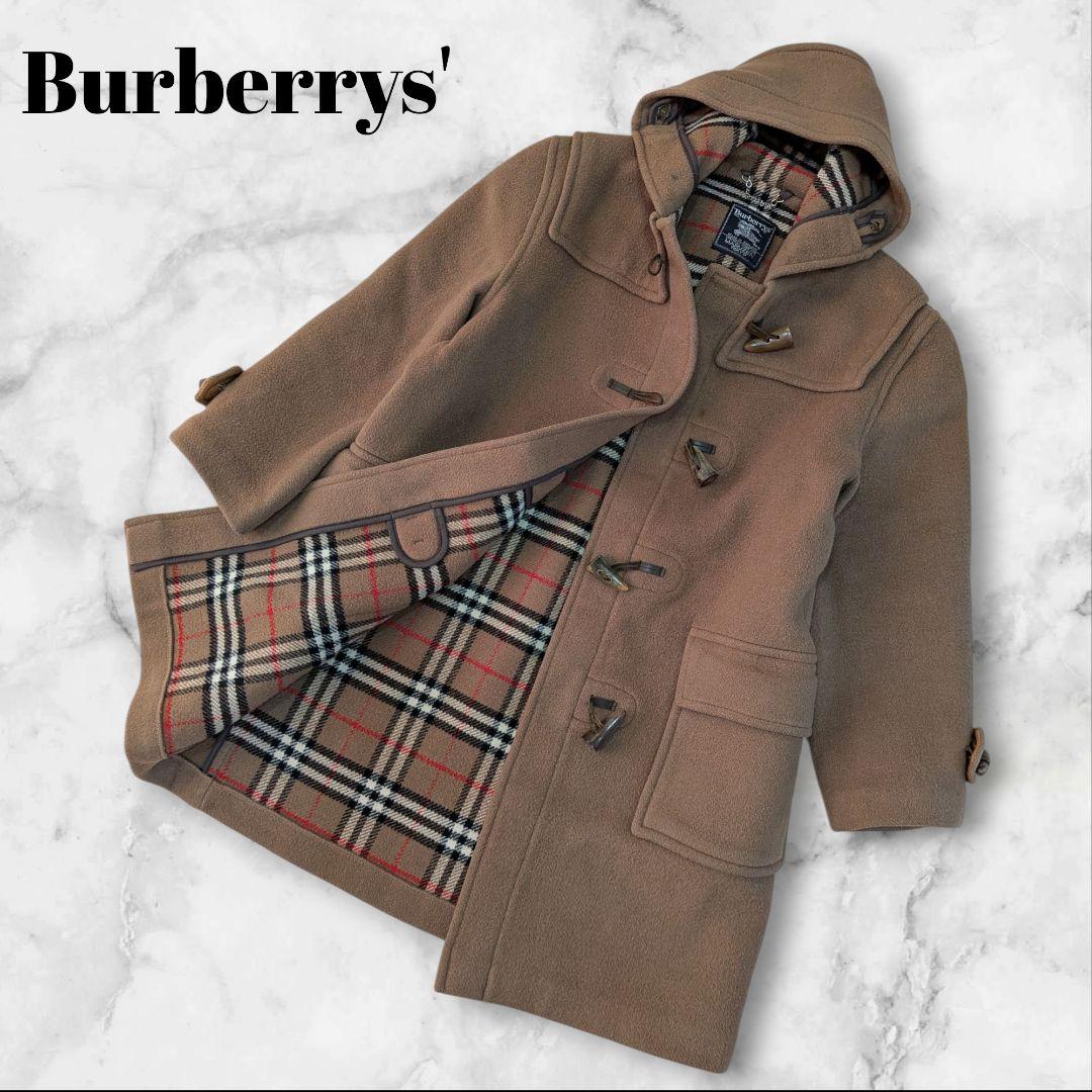 バーバリー　ノバチェック　ダッフルコート ウール キャメル　 L相当　英国製 BURBERRY - 本物 現行タグ 極美品 バーバリー レザー切替 ノバチェック