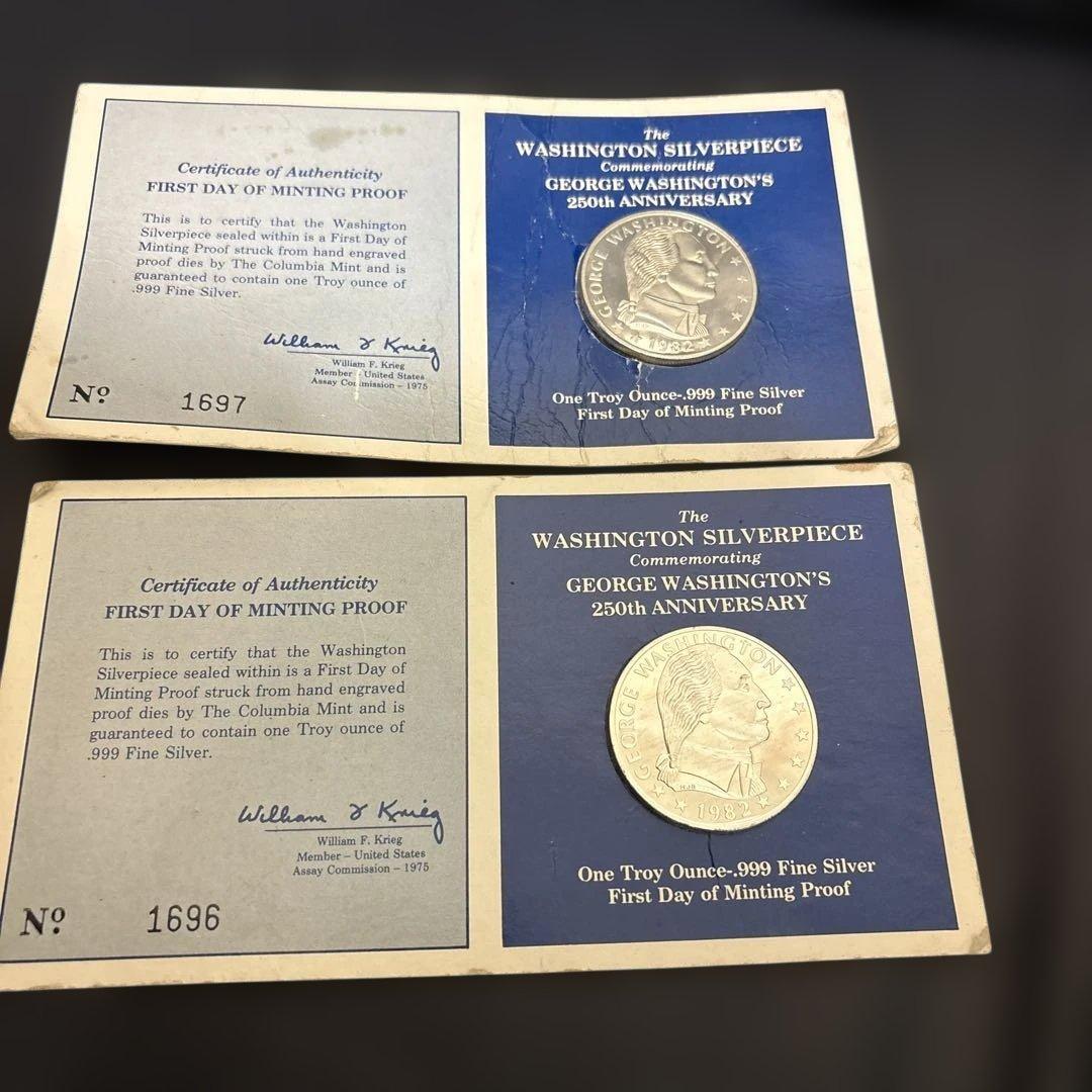 ジョージワシントン　250周年記念 ワシントンシルバーピースプルーフ1982