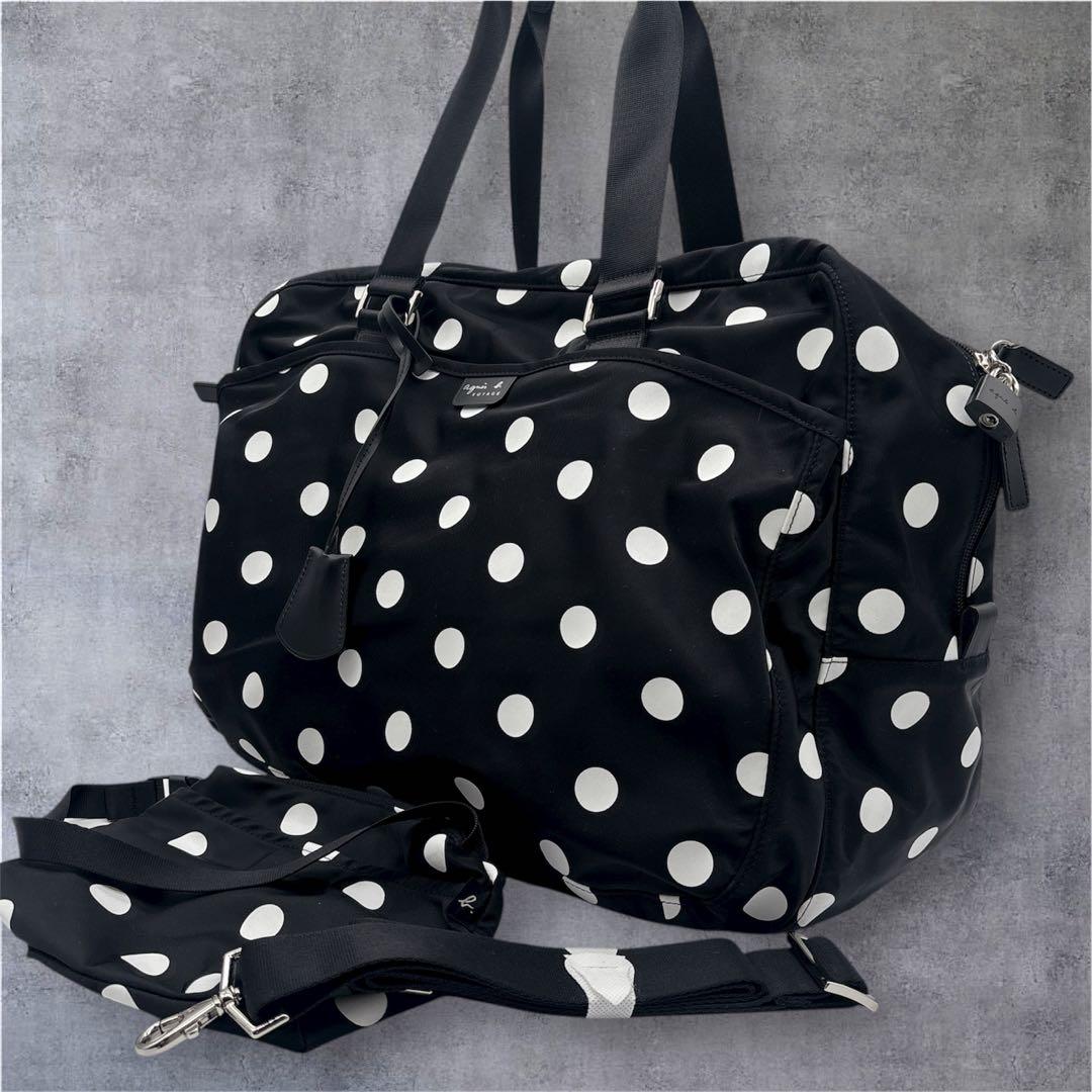 未使用級♡アニエスベー ドット柄 ボストンバッグ 南京錠 ポーチ付き 大容量 Yahoo!オークション -「アニエスベー バッグ ドット」の落札相場・落札価格