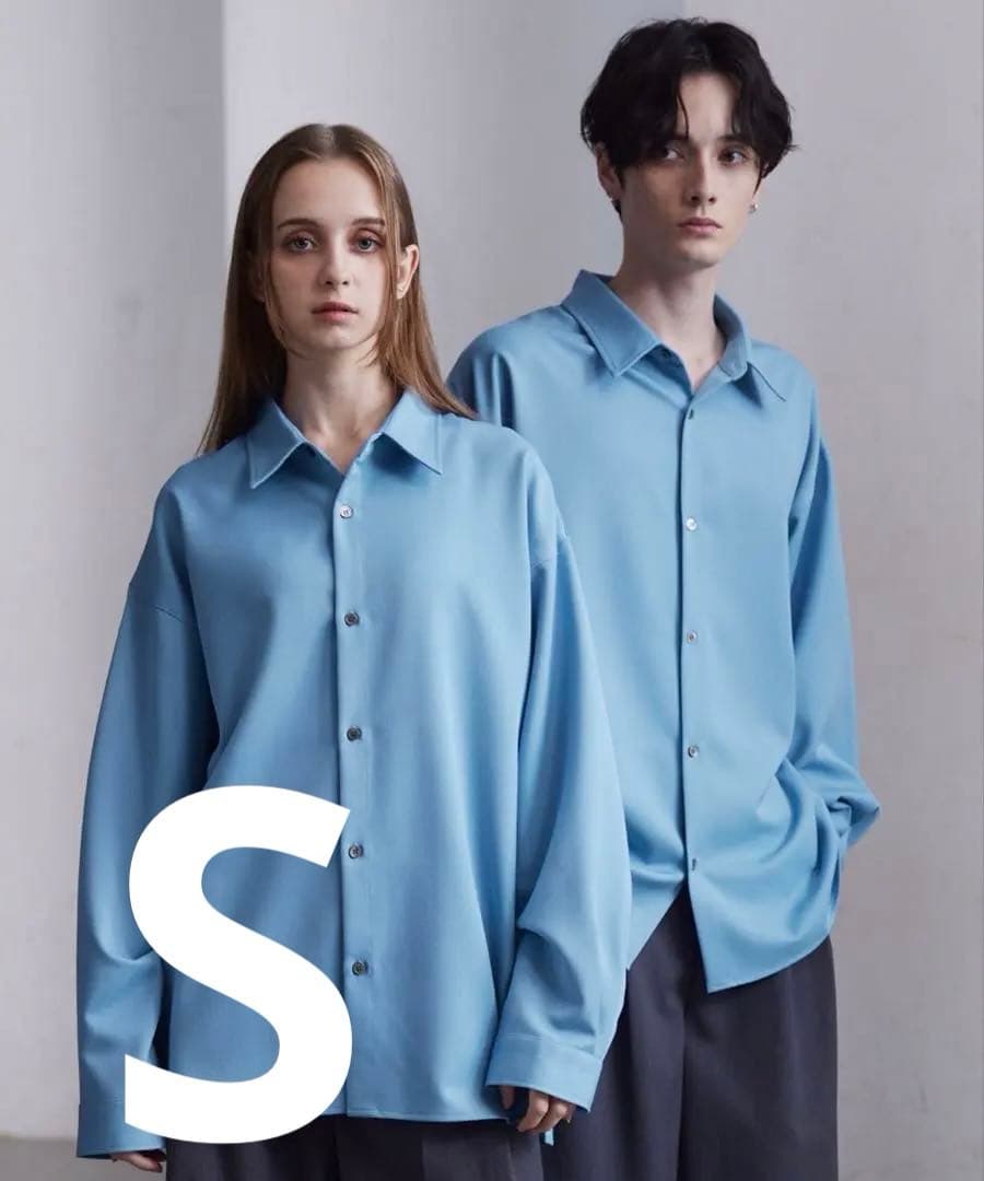 【CLEL】バルーン袖ルーズレギュラーカラーシャツ　ブルー　Sサイズ