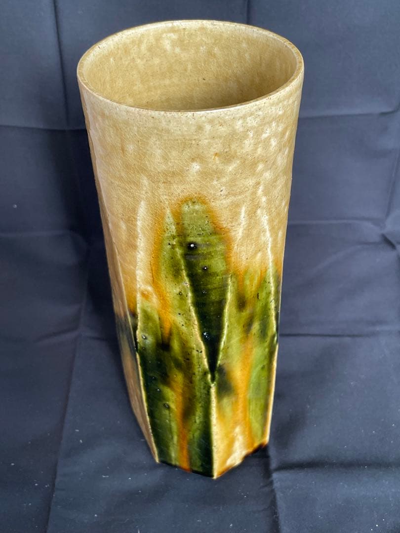 加藤春鼎 作 黄瀬戸 花入 共箱付き 新品未使用 陶器 花瓶 茶道具