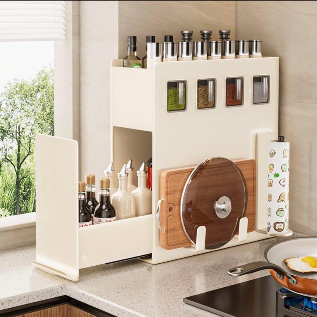 【訳あり】隠せる調味料ラック ホワイト スパイスラック 2段 Amazon｜Goodraio 隠せる調味料ラック 2段 引き出し スリム スパイス
