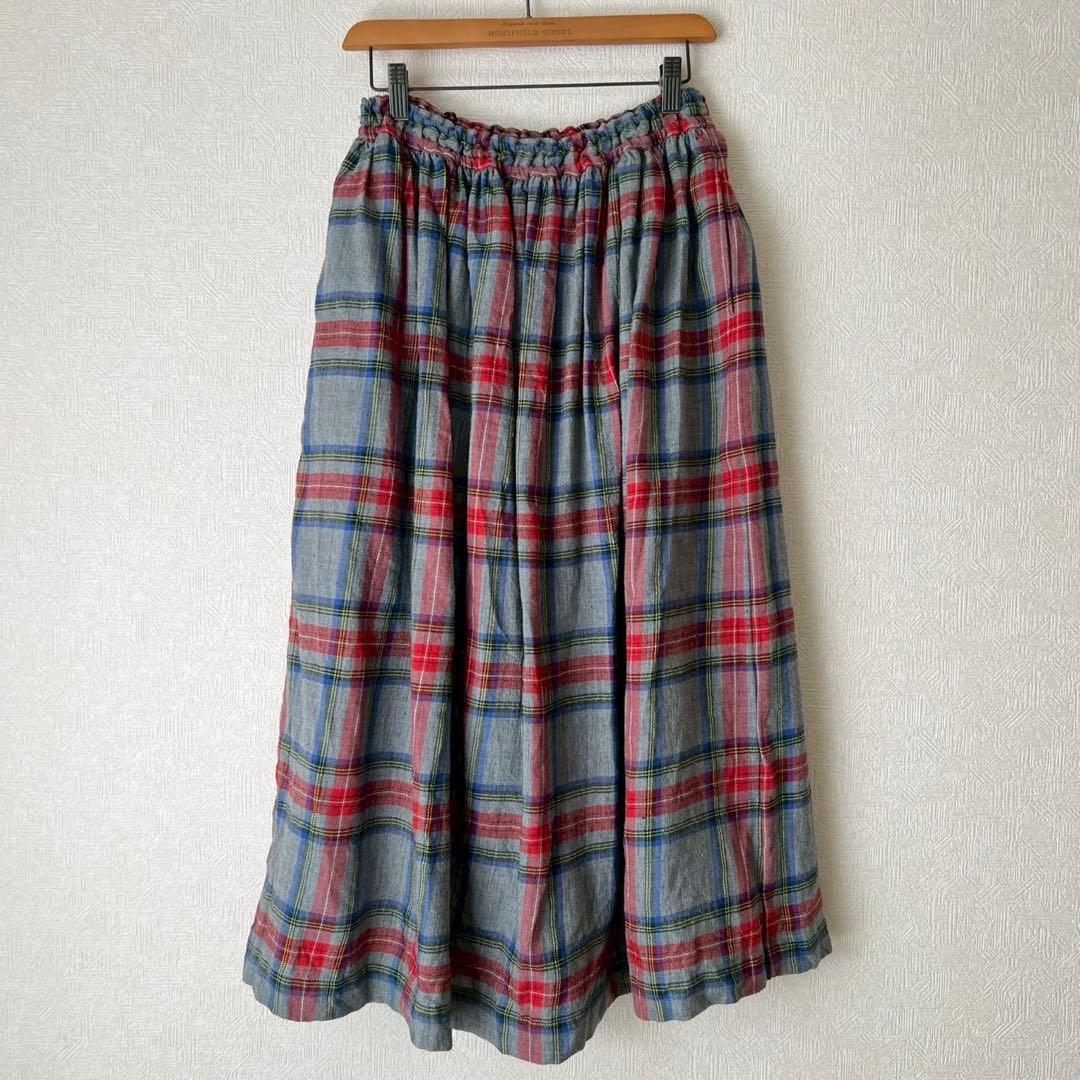 ICHI Antiquites リネンタータンチェックギャザースカート