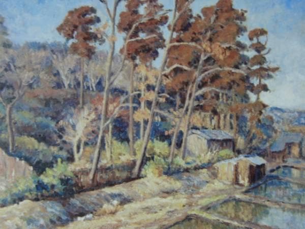 小磯良平、風景、希少画集画、新品高級額、額装付、状態良好、油彩
