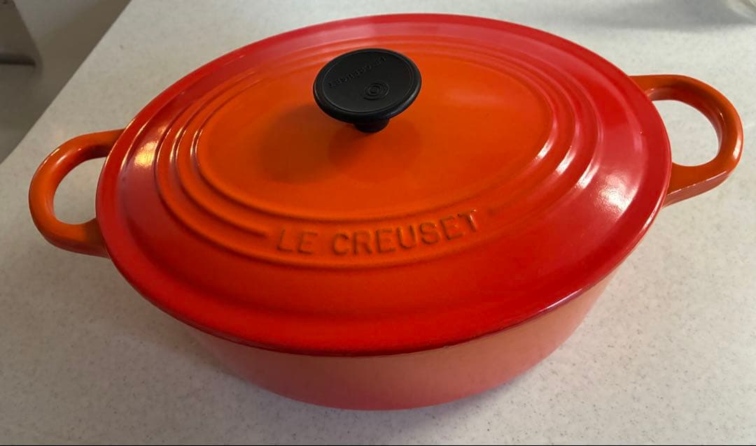【美品】ル・クルーゼ ココット・オーバル 25cm オレンジ（フレイム）