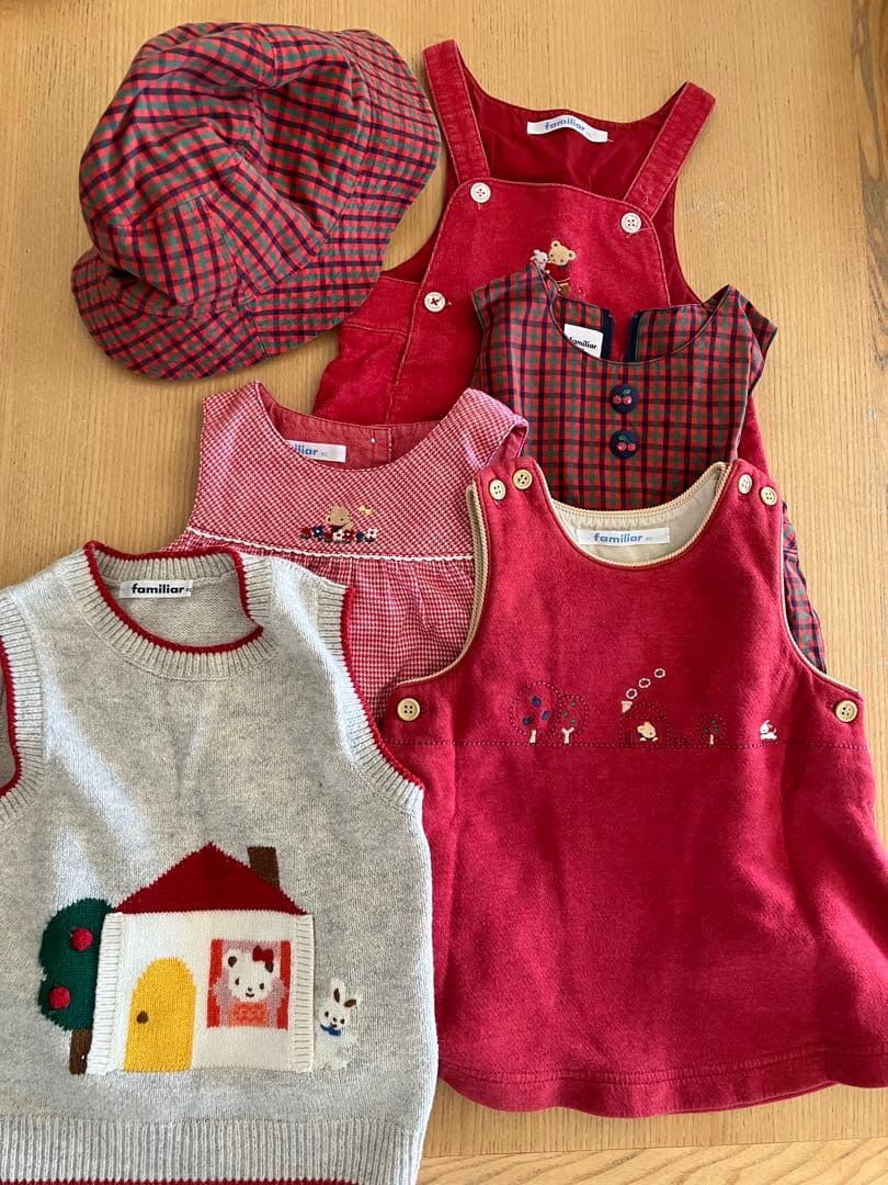 赤いベビー服6点セット　女の子ワンピースベスト帽子