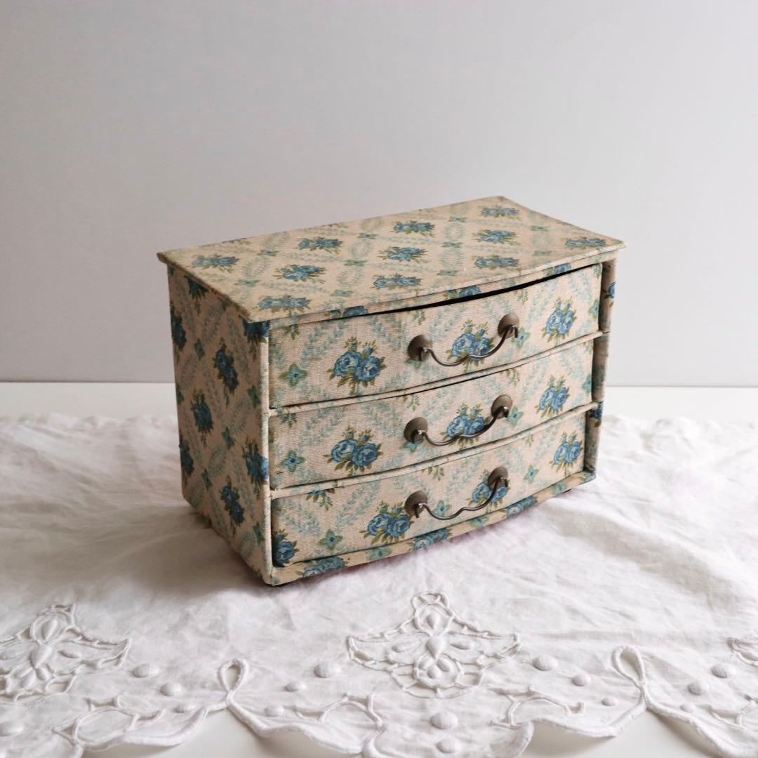 フランスアンティーク　カルトナージュボックス　引き出し　チェスト　裁縫箱