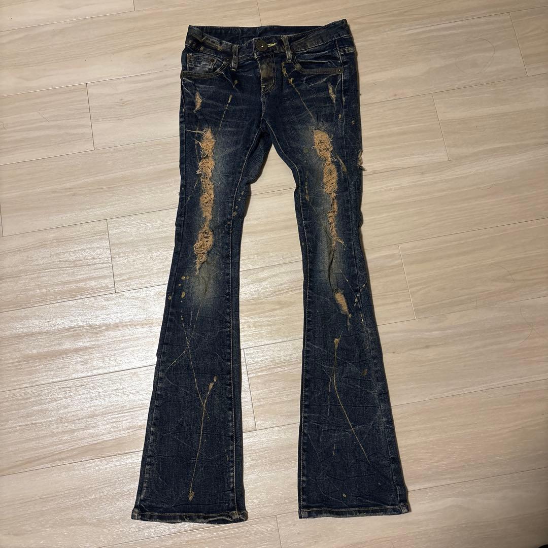 【美品】d.i.a. ダメージ加工 ダークブルーブーツカットデニム