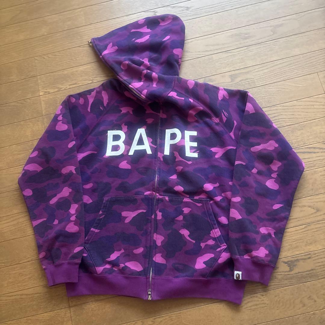 APE BAPEロゴ パーカー パープル/Ｌ